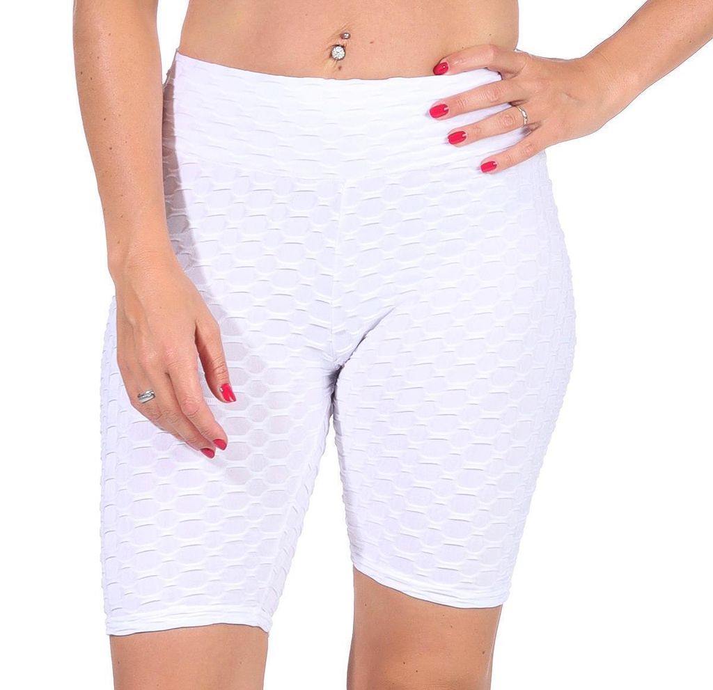 Leggings 1/2 Radlerhose kurz gemusterter Stoff Weiß XS/S