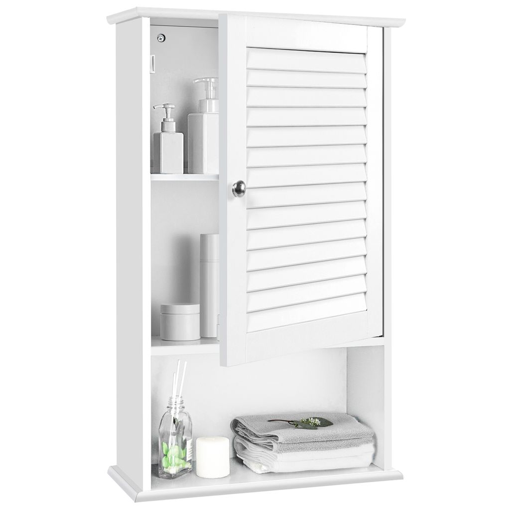 COSTWAY Badezimmerschrank hängend mit offenem Fach & verstellbarem Einlegeboden Wandschrank Hängeschrank 42×16,5×70cm Badhängeschrank