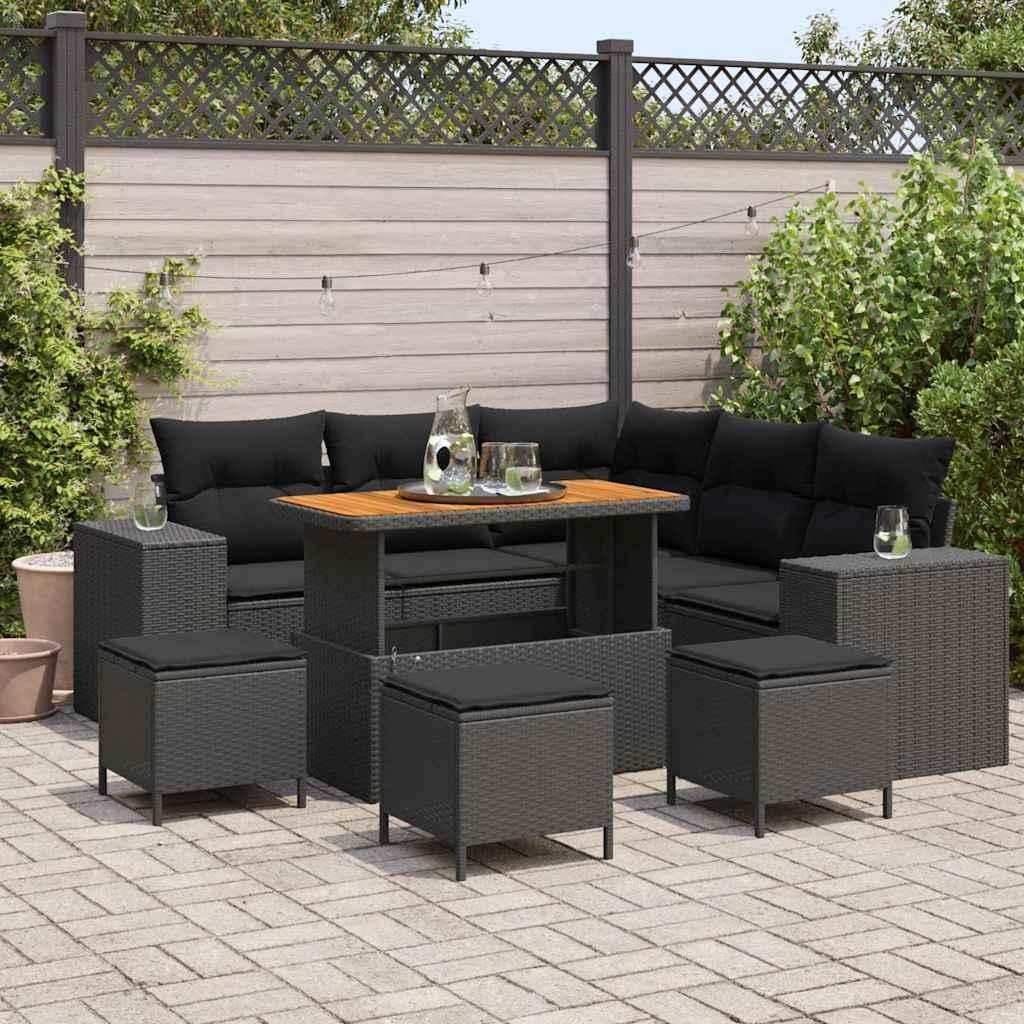 Maison Exclusive - Gartensofa-set mit Kissen 9 pcs Schwarz Poly-Rattan