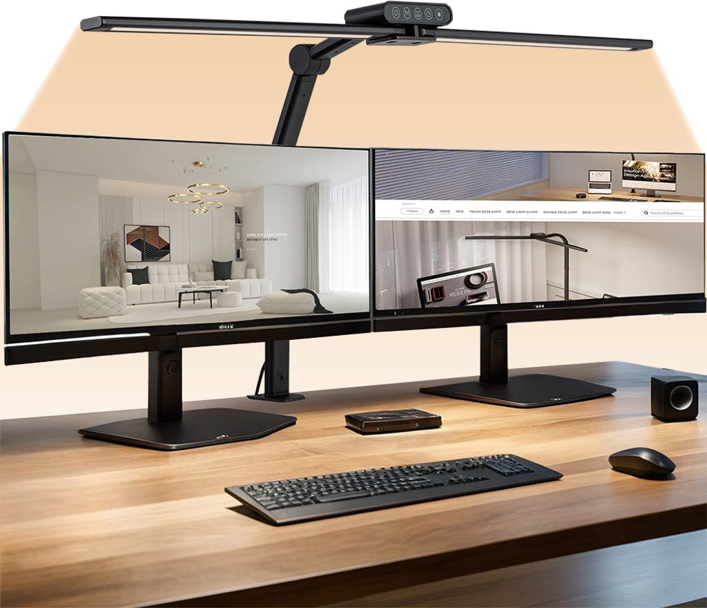 Schreibtischlampe Led Dimmbar Doppelkopf,24W 59cm Schreibtisch Lampe Klemmbar Mit Timer Speicherfunktion,Desk Lamp Arbeitsplatzleuchte Tageslichtlampe