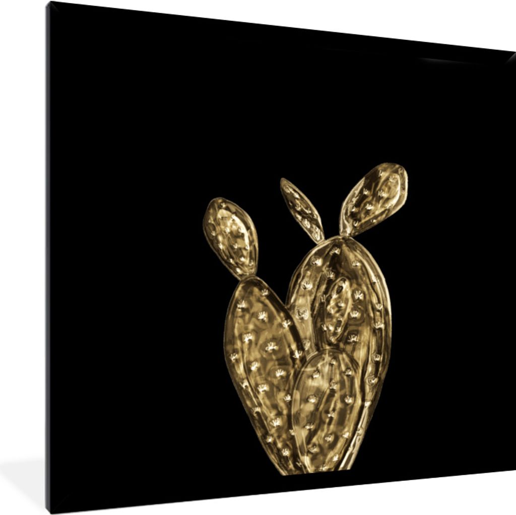MuchoWow MuchoWow Gerahmtes Poster Kaktus - Gold - Pflanzen 40x40 cm - Poster mit zchwarzem Bilderrahmen - Mit Rahmen - Wanddekoration Schlafzi...