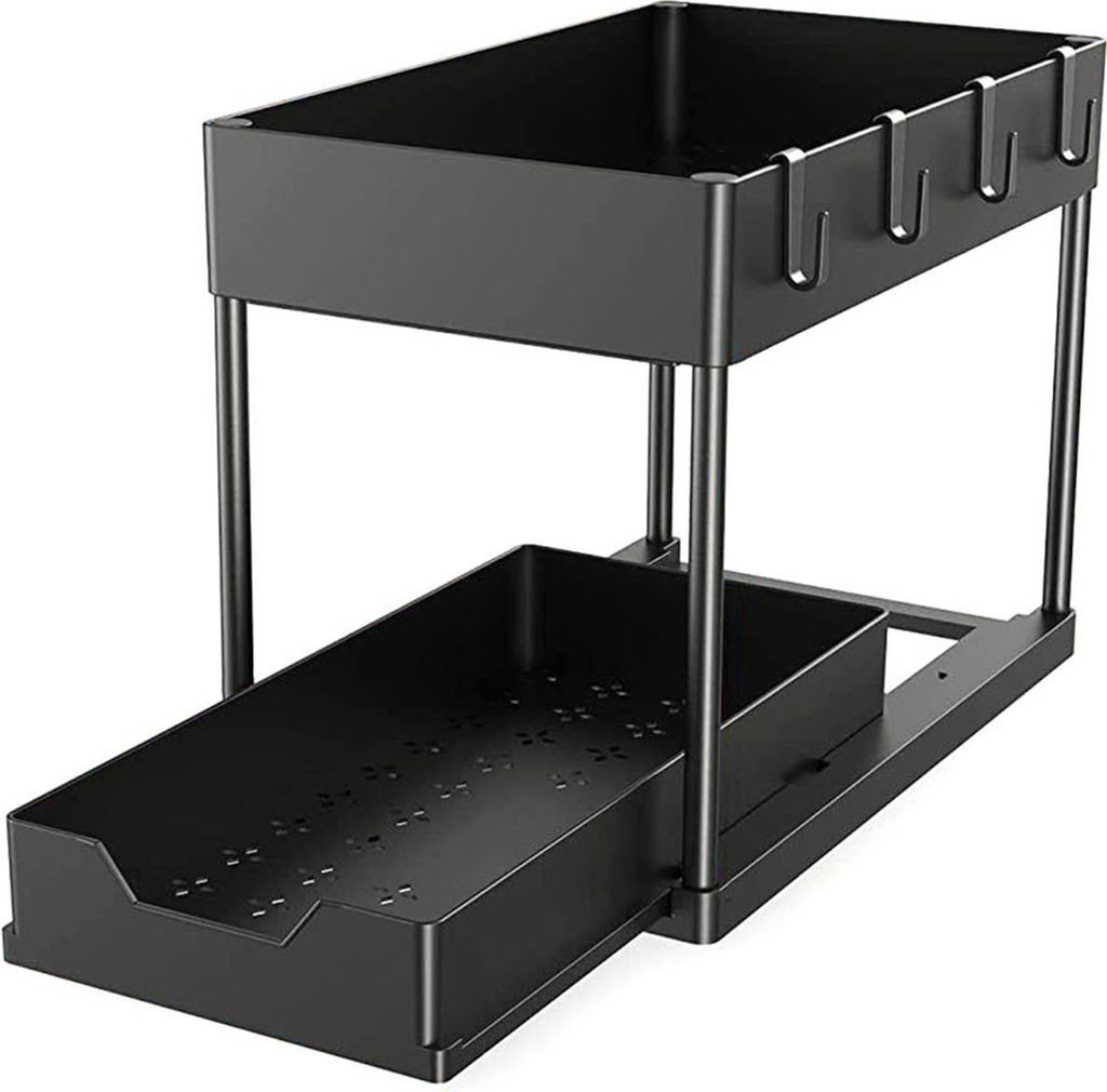 Unter-Waschbecken-Organizer, Badezimmer-Aufbewahrungsregal, stark, tragfähig, rostfrei, einfach zu installieren, 2-stufiges Schrank-Organizer-Regal