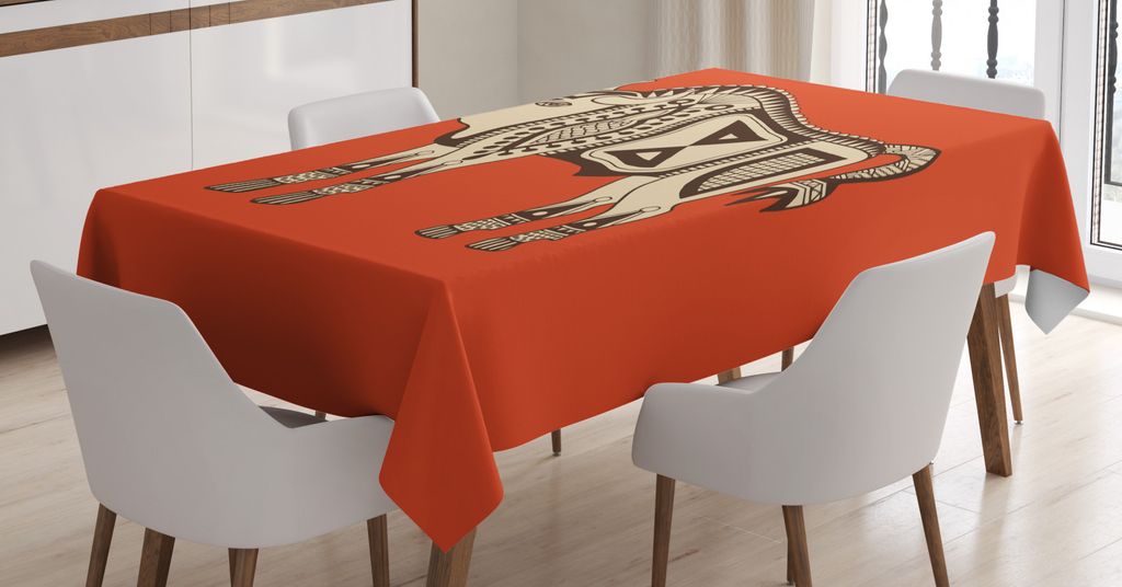 ABAKUHAUS Büffel Tischdecke, Wilder Bison Zeichnung, Schmutzabweisend Pflegeleicht Waschbar Druck Mit Klaren Farben ohne Verblassen, 140 x 240 cm,...
