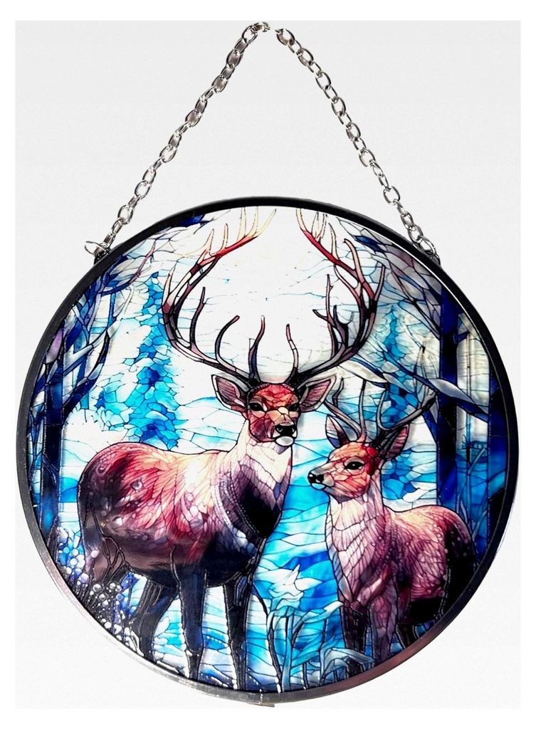 15,2 cm Buntglas-Sonnenfänger mit Rentier-Motiv, Weihnachtsdekoration – handgefertigte Urlaubsdekoration