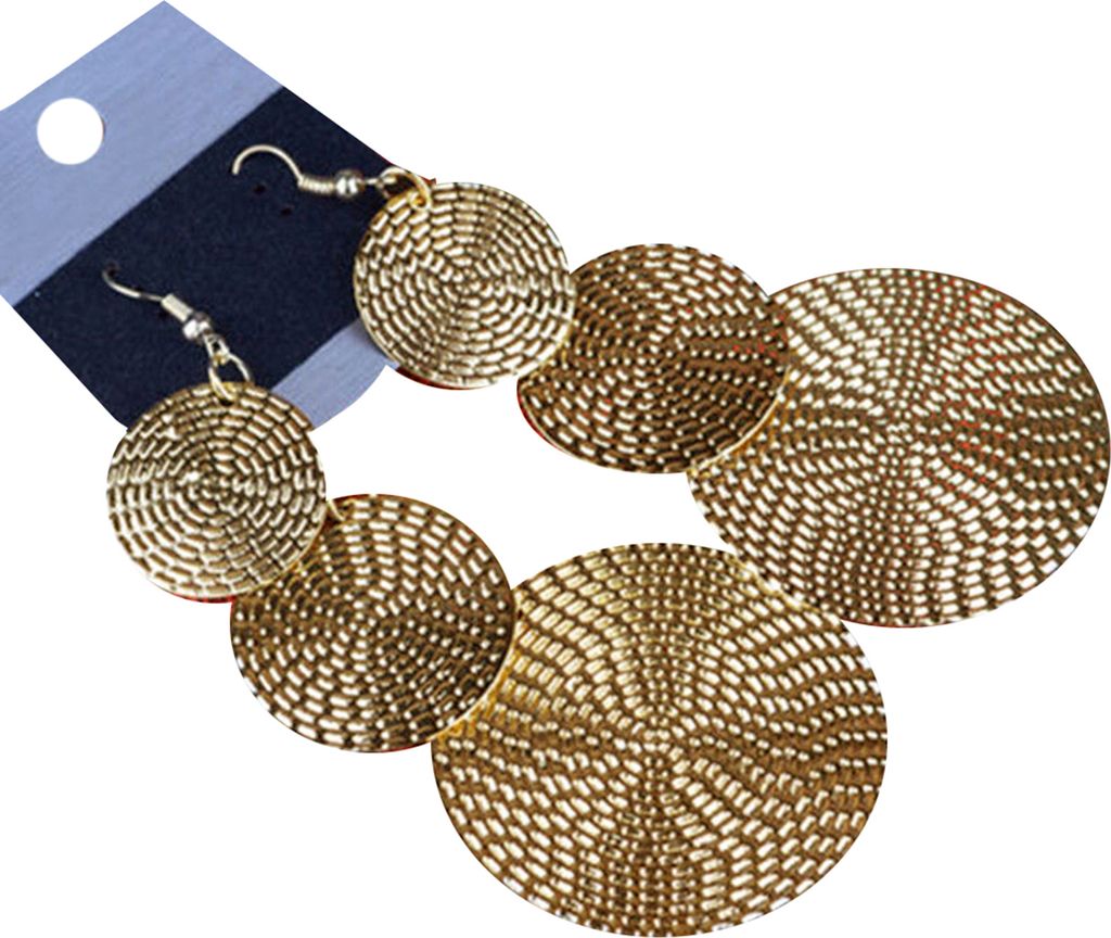 Mode Dame Elegante Multi-Layer Runde Lange Tropfen Baumeln Haken Ohrringe Schmuck Geschenk-Gold