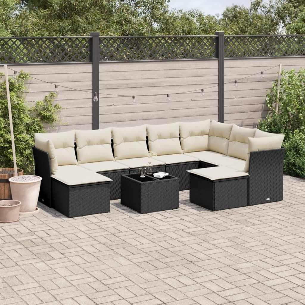 Maison Exclusive - 10-tlg. Garten-Sofagarnitur mit Kissen Schwarz Poly Rattan