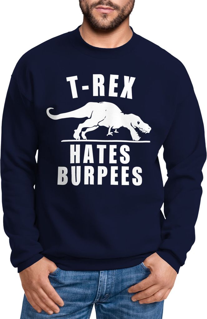 Sweatshirt Herren T-Rex hates Burpees Pullover ohne Kapuze Moonworks navy M