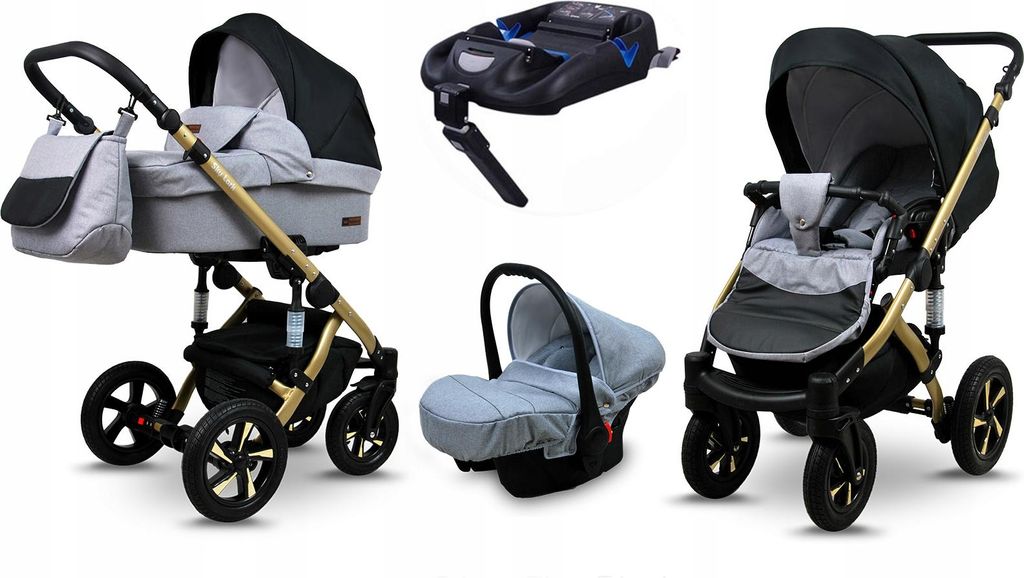 BabyLux Sky Lark | 4in1 Kinderwagen Set | Silver Flex Black | Kombikinderwagen | Kinderwagenset