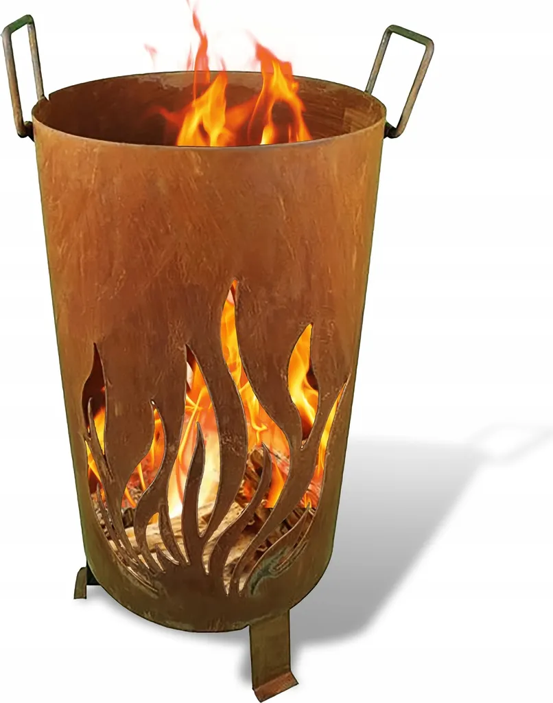 Foyer de Jardin 2 en 1 Acier Corten 57cm - Barbecue et Chauffage Bois
