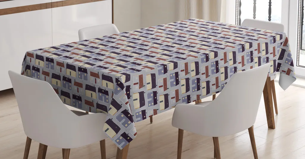 Tovaglia ABAKUHAUS, disegnata a mano con motivi rustici, facile da pulire grazie alla più moderna tecnologia di stampa, lavabile e personalizzabile, 140 x 240 cm, grigio chiaro e multicolore
