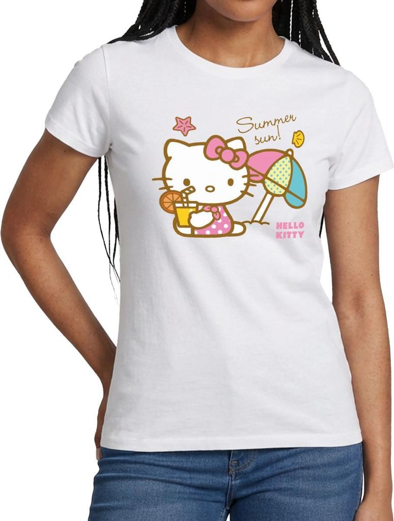 Spreadshirt Hello Kitty Am Strand Summer Sun Frauen T-Shirt, XL, Weiß