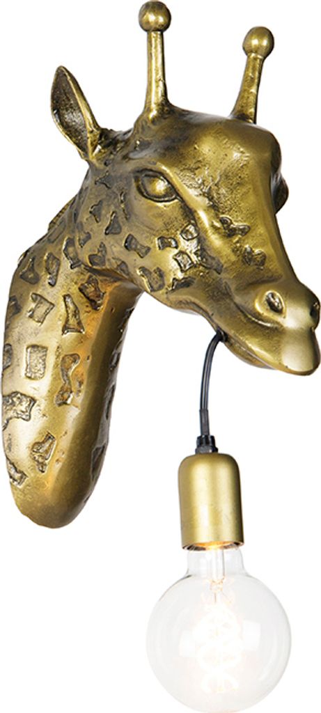 QAZQA - Landhaus I Vintage Vintage Wandlampe Messing - Giraffe I Wohnzimmer I Schlafzimmer - Aluminium Organisch - LED geeignet E27
