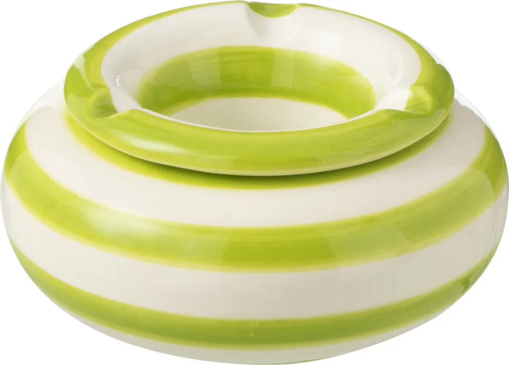 Cendrier en Céramique Granada Vert et Blanc J-Line - Design Rayé Compact