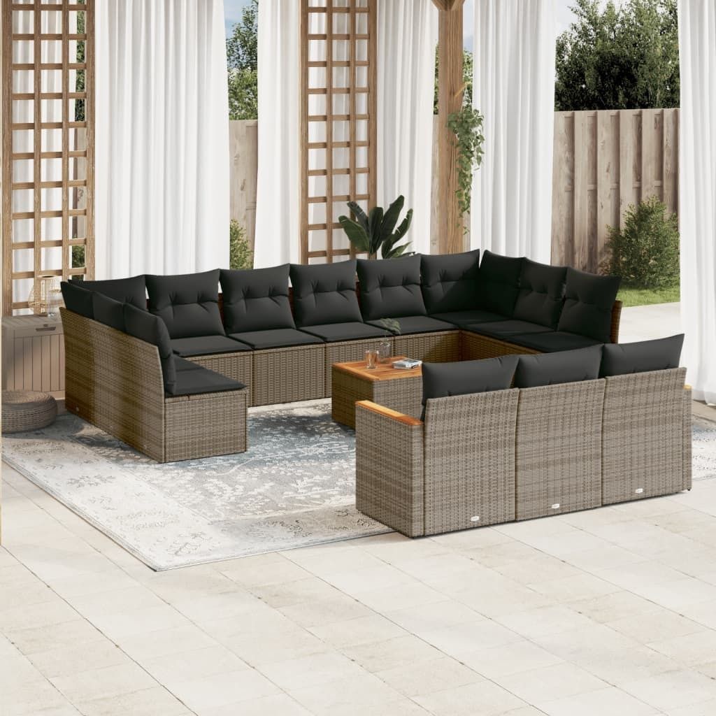 Design 14-tlg. Garten-Sofagarnitur mit Kissen Grau Poly Rattan, Gartenmöbel-Sets 2024 Neu