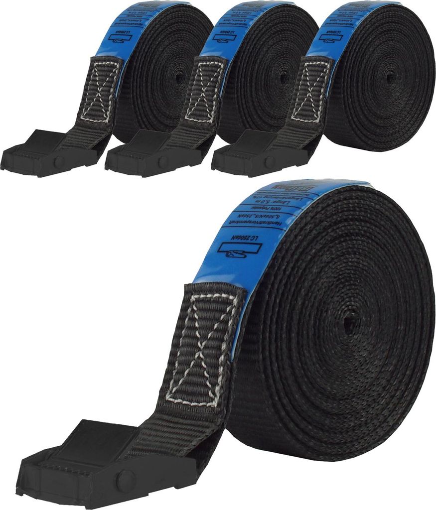 4x Profi Spanngurt Gurt Zurrgurt Klemmschloss Auto 1-tlg 5m 250 kg SCHWARZ
