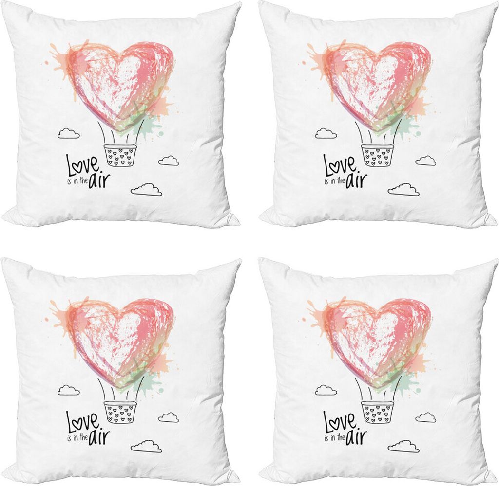 ABAKUHAUS Sprichwort Kissenbezug Set (4 Stück), Herz-Ballon Phrase Love, Moderner Doppelseitiger Digitaldruck, 40 cm x 40 cm, Mehrfarbig