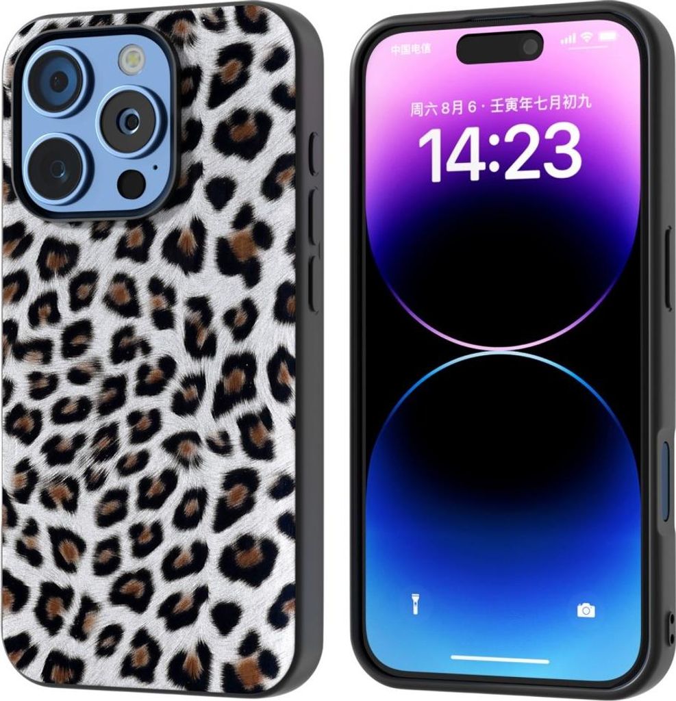 iPhone 16 Pro Max Hülle - Coverup Leopard Leather Back Cover - Grau