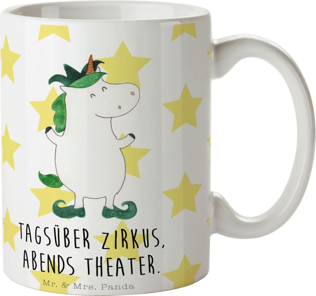 Mr. & Mrs. Panda Tasse Einhorn Joker - Weiß - Geschenk, Unicorn, Kaffeetasse, Kasper, Mittelalter, Einhörner, Kaffeepott, Hofnarr, Becher, Pott, ...