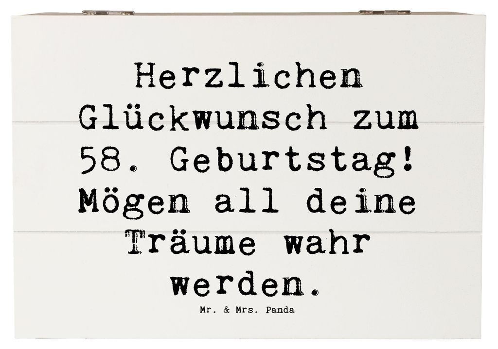 Mr. & Mrs. Panda Box Spruch 58. Geburtstag 22 x 15 cm - Weiß - Geschenk, Holzkiste, Träume wahr werden, Geburtstagsfeier, Erinnerungen, Schatzkis...