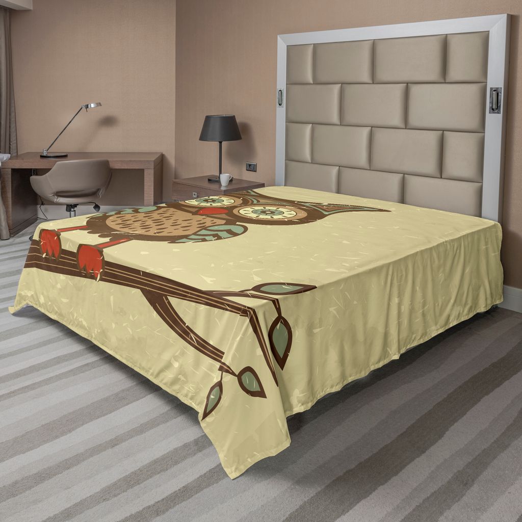 ABAKUHAUS Eule Bettlaken, Nette Eule, die auf Niederlassungs-Augen-Tier-Spaß-Pastell Retro modernen Grafik sitzt, weiches bequemes oberes Bettlake...