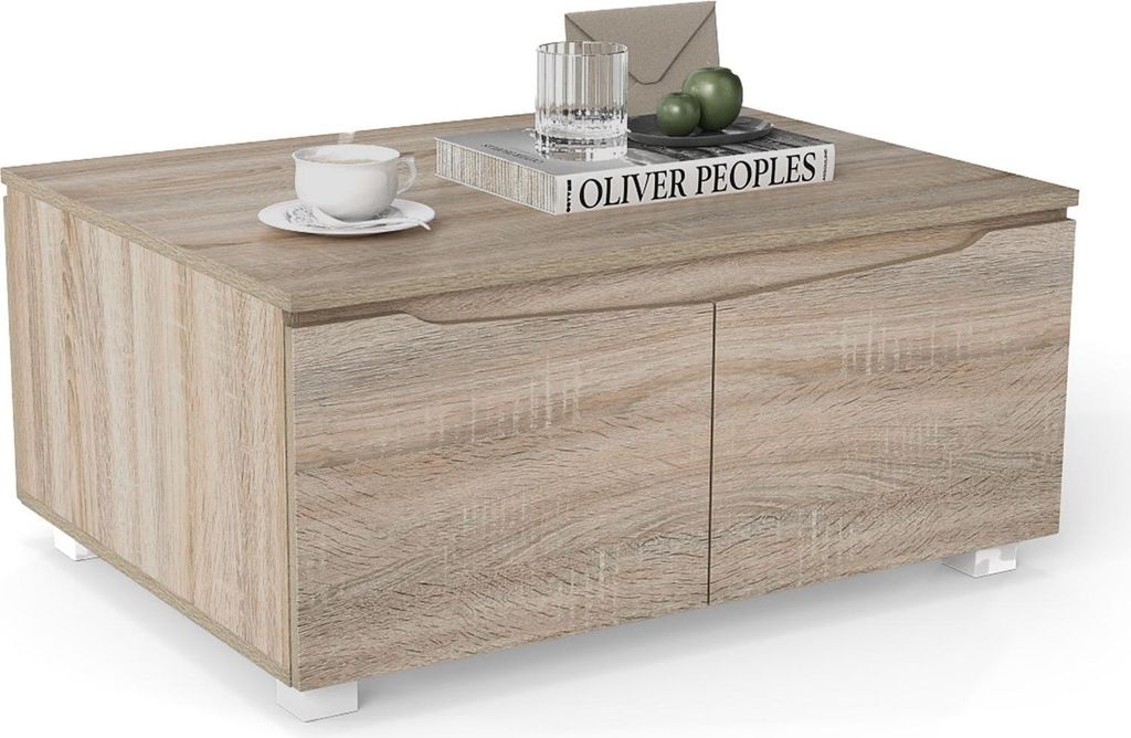 COSTWAY Couchtisch mit Stauraum, Wohnzimmertisch mit 4 Türen & rutschfeste Füße, Kaffeetisch Sofatisch für Wohnzimmertisch, Schlafzimmer, 80x60...