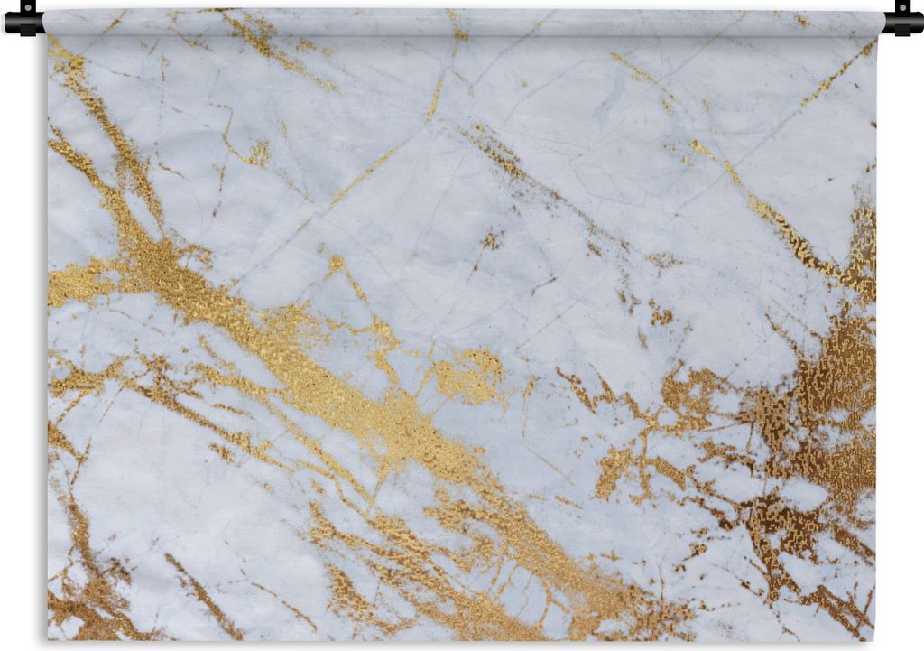 MuchoWow Wandteppich Wandbehang Marmor - Gold - Weiß - Luxe - Marmoroptik - Glitzer 120x90 cm Tapisserie Dekoration Wandtuch - Wohnen - Aufhäng...