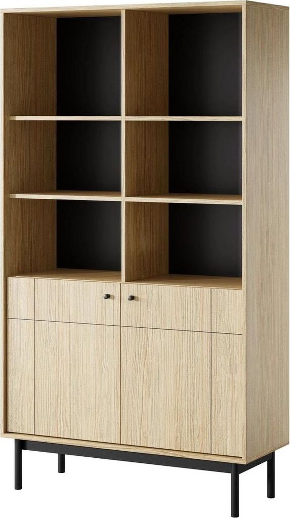 Regal Sora 185 cm in Eiche Linea mit schwarzen Metallfüßen