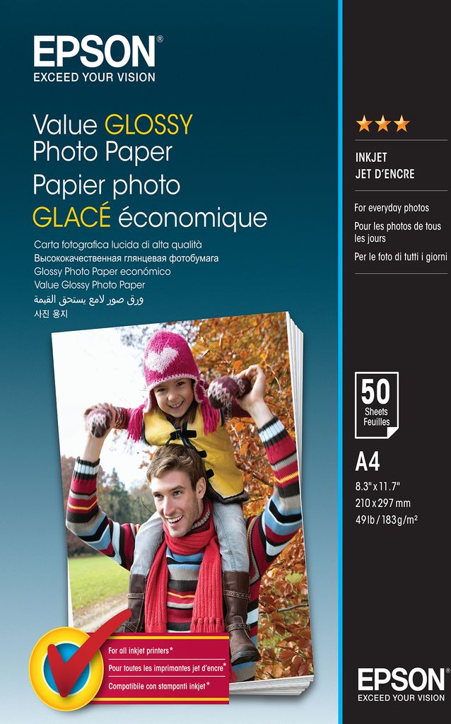 EPSON Papier A4 - 183g/m2 - 50 Blatt - Value Glossy Photo Papier