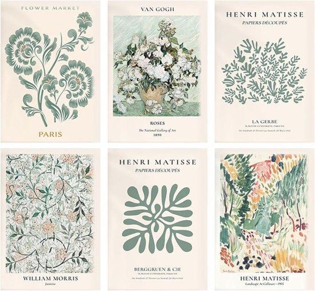 Vintage Posters - Botanische Dekoration - Set von 6 - 20 x 25 cm