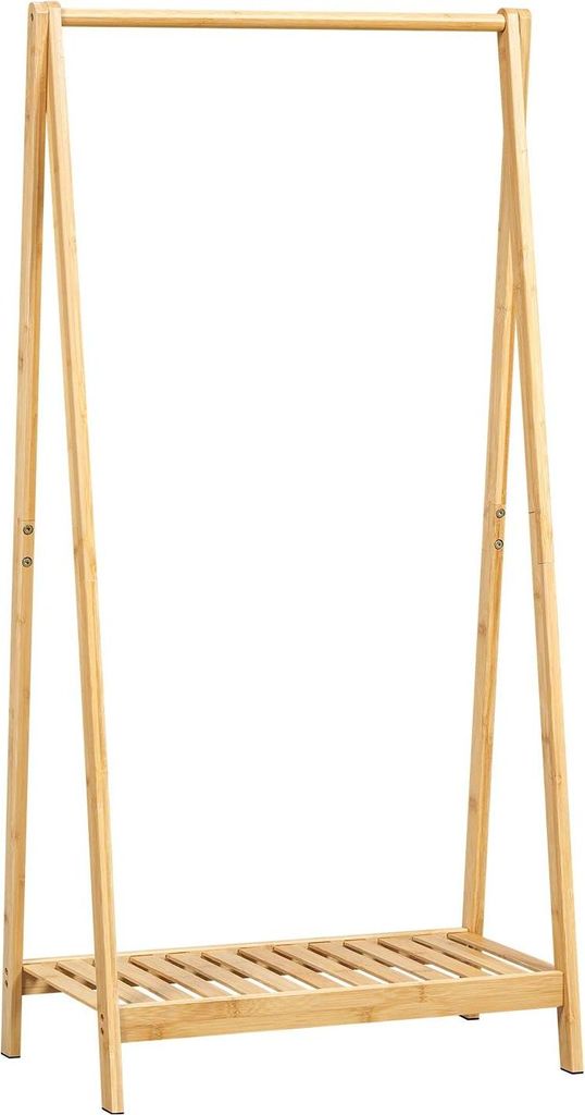 Bambus Kleiderständer - Freistehende Garderobe - Mit Ablage und Schuhregal - 60 x 35 x 120 cm - 1 Kleiderstange - Modern, stabil - Gelb
