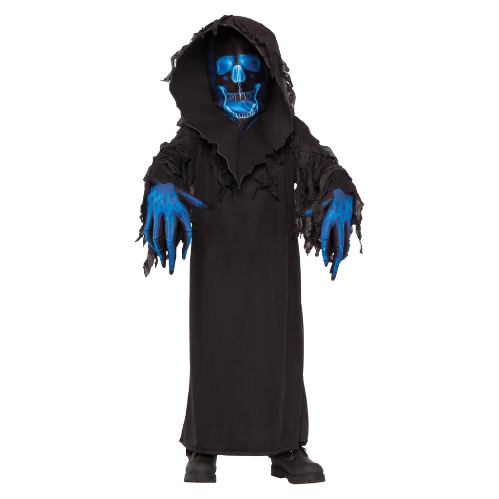Kinder Sensenmann Halloween Kostüm (Skull Phantom) Größe: L / 134-146 (ca. 8-10 Jahre)