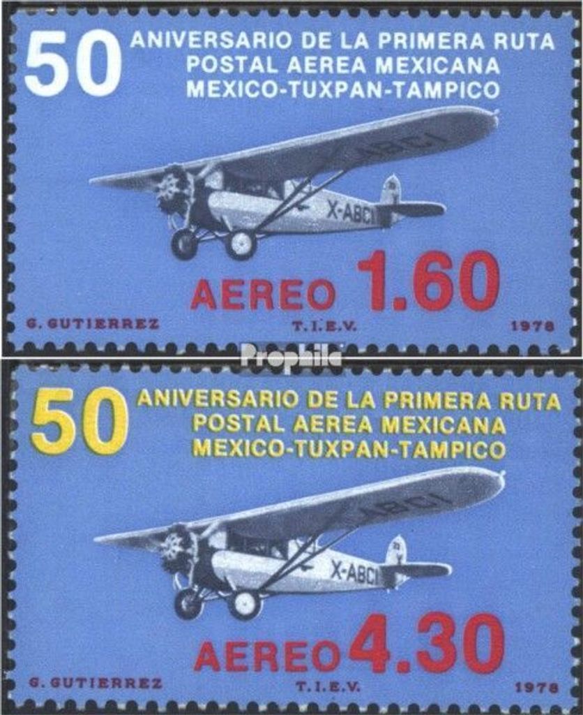Briefmarken Mexiko 1978 Mi 1584-1585 (kompl.Ausg.) postfrisch Mexik. Flugpostroute