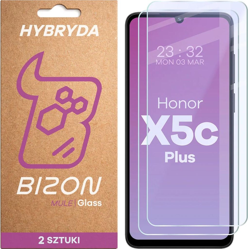 2x Flexibles Hybridglas für Honor X5c Plus, Bizon Glass Mule Duo