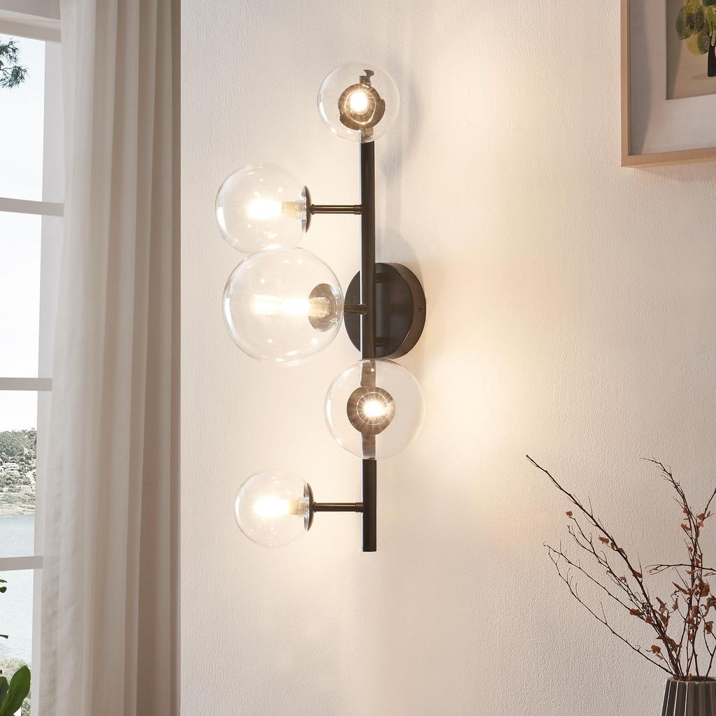 Wandleuchte 'Makkor' 5-flammig Metall und Glas 62 x 35 x 24 cm Schwarz