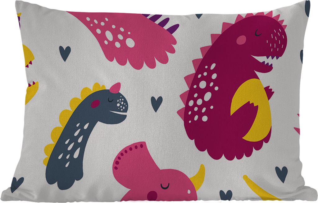 MuchoWow Outdoor Kissen - Dino - Muster - Kind - Rosa - Mädchen - 50x30 cm - Wetterfest - Lounge Kissen - Sofa kissen - Wohnzimmer Dekoration