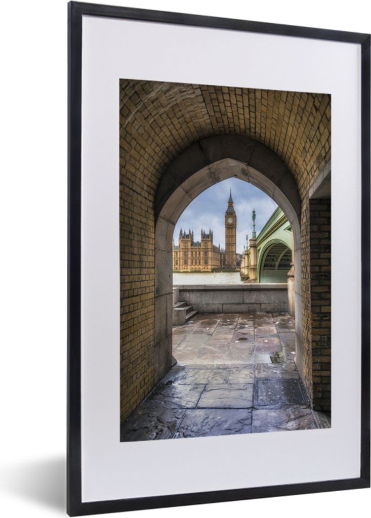 MuchoWow MuchoWow Gerahmtes Poster Blick auf die Houses of Parliament und die Westminster Bridge in London 40x60 cm - Poster mit zchwarzem Bild...