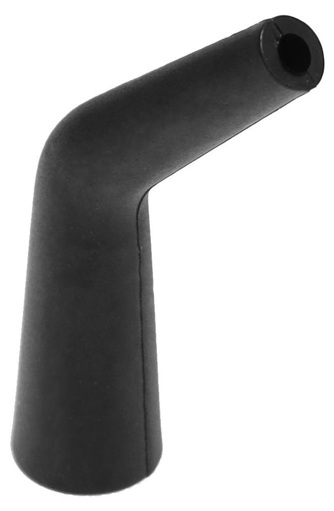 A black nozzle for a steam cleaner is shown against a white background.