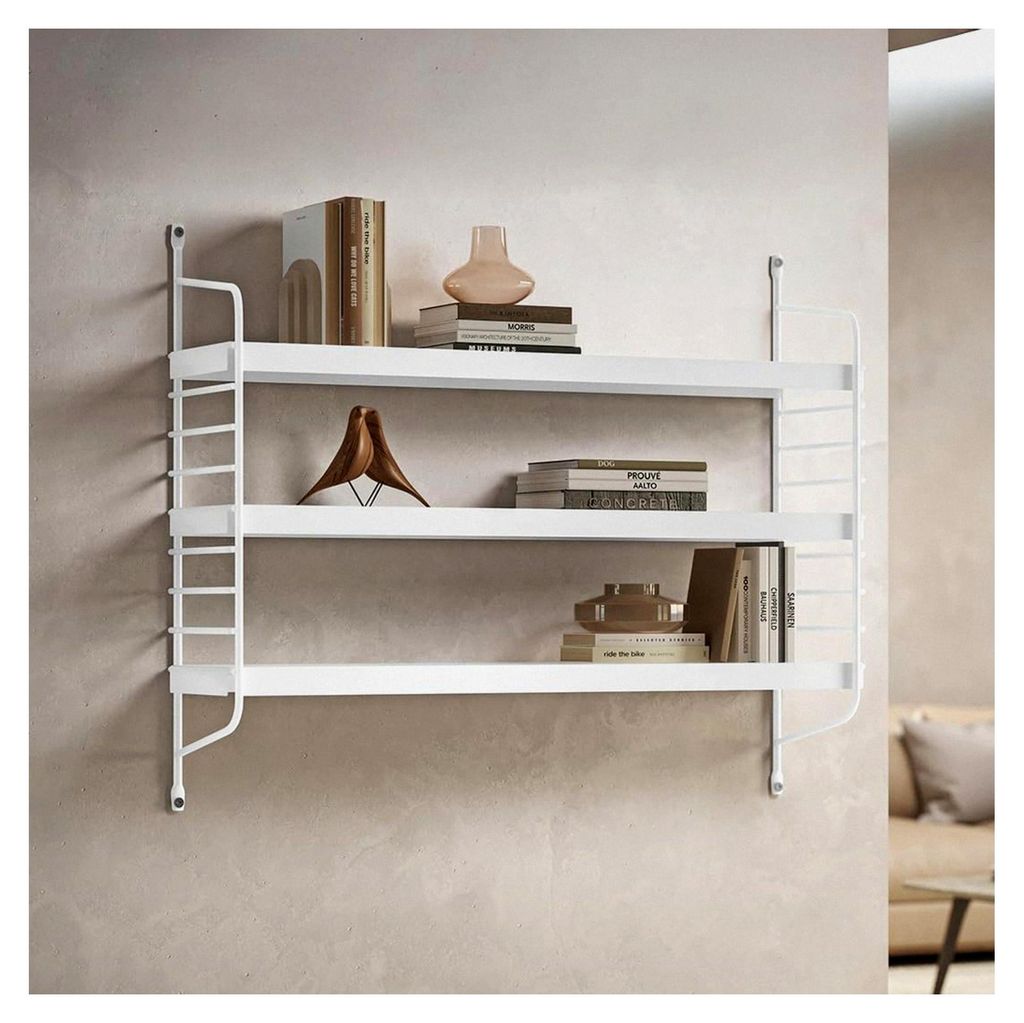 Mimir Wandregal aus Metall – Schweberegal in Weiß – Hängeregal mit 3 verstellbaren Regalböden – Modulares Regal – Schmaler Metallregal f...