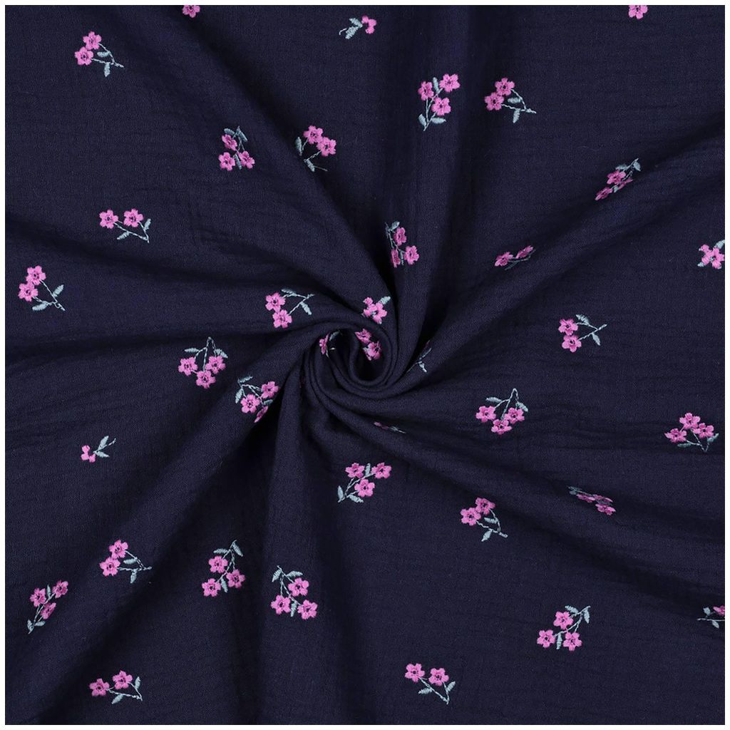 Musselin mit Blumen bestickt Double Gauze ab 0,5m x 1,30m Sommerstoff