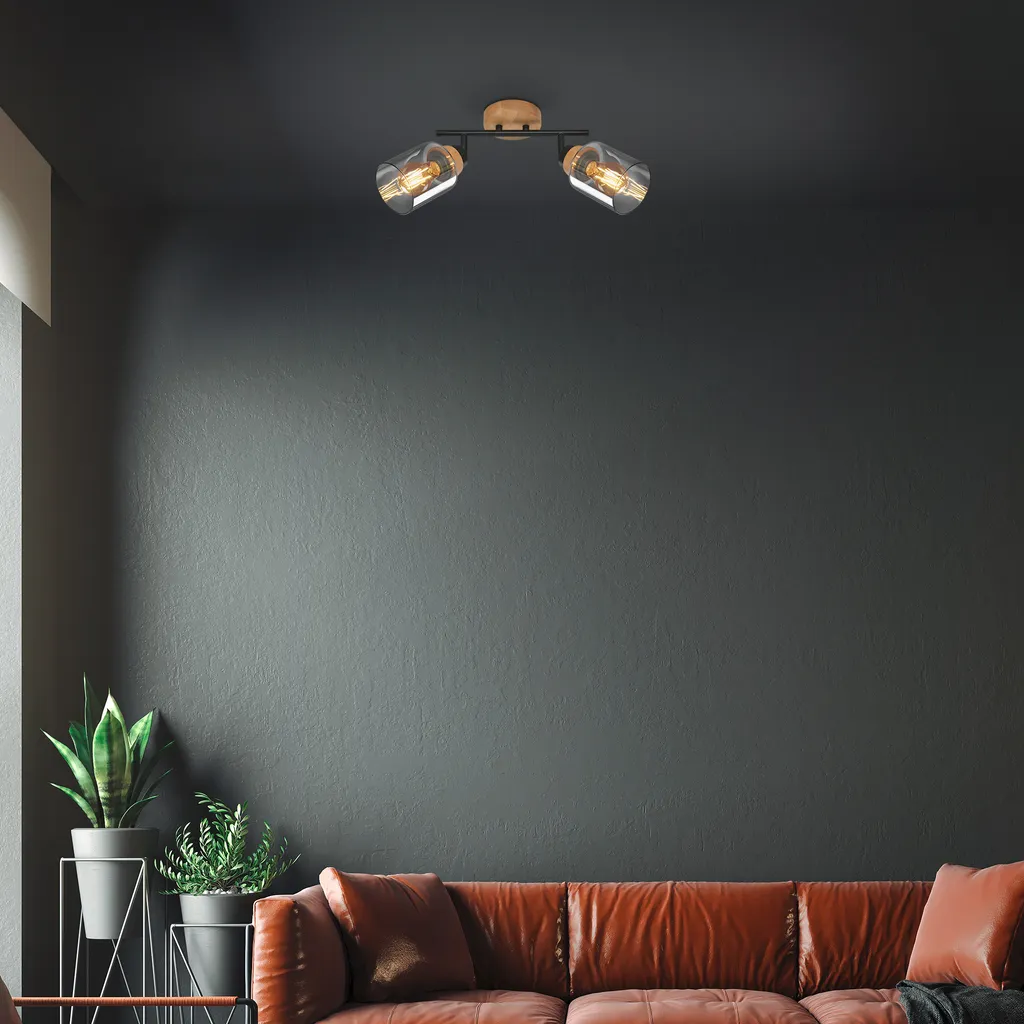 Spot double en bois et verre fumé noir - Design Industriel Chic E27 - 5