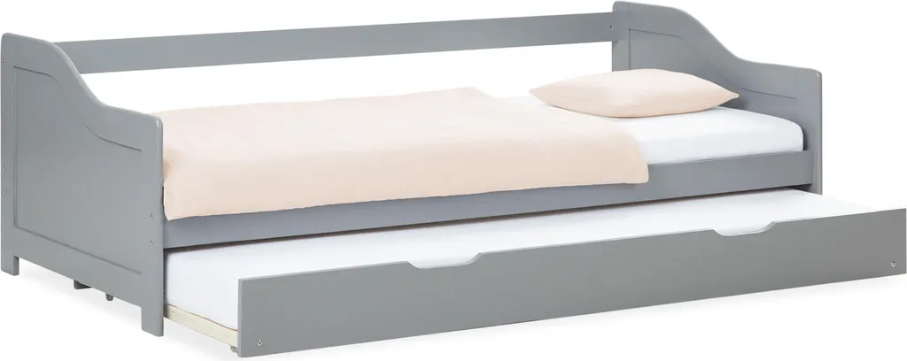 Lit d'enfant 90x200 gris en bois massif avec tiroir gigogne pratique