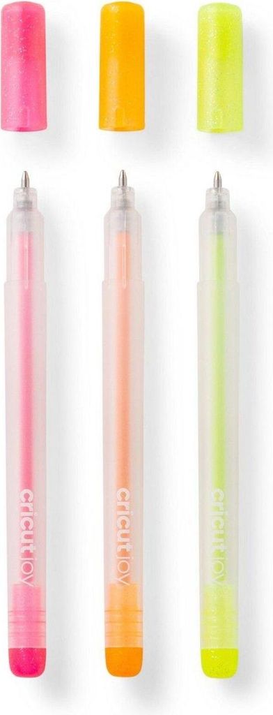 Cricut Joy - Tintenroller - Glitter Neon Yellow, Glitter Neon Pink, Glitter Neon Orange - Dunkel - Geltinte - 0.8 mm (Packung mit 3)