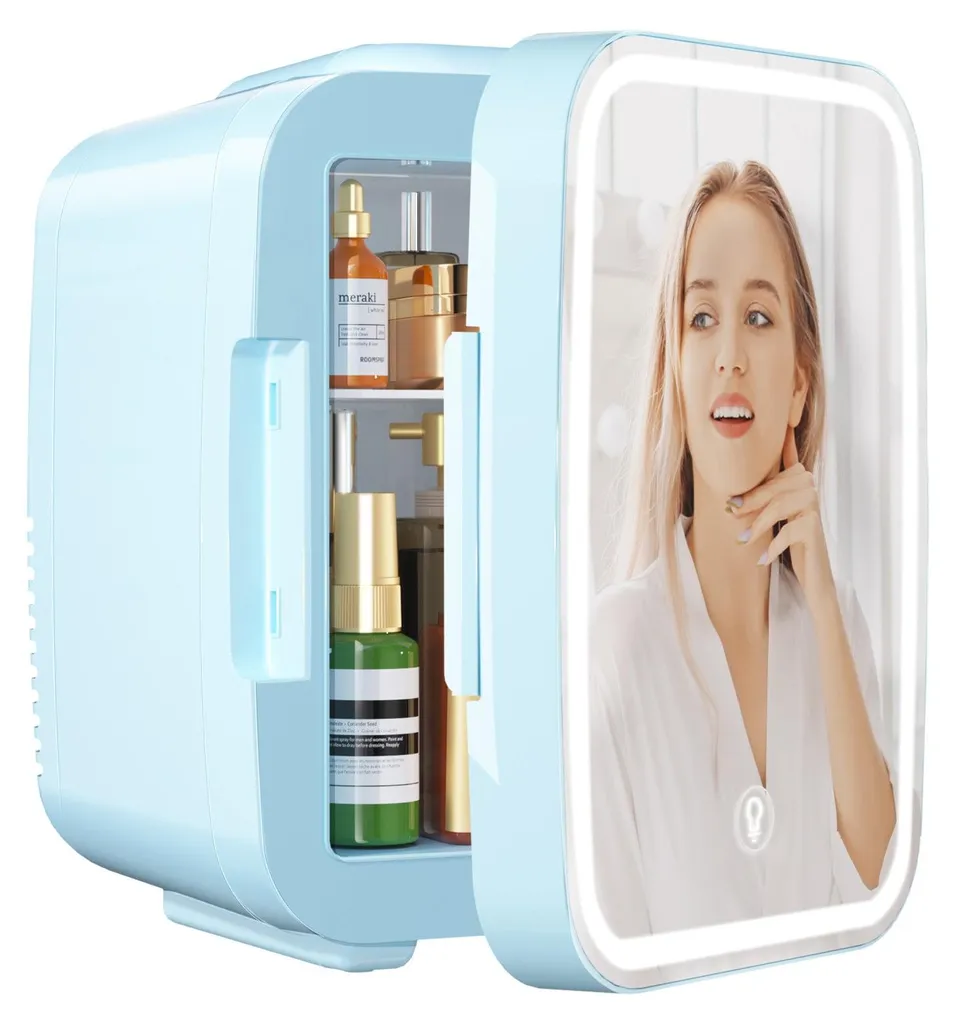 Mini Réfrigérateur Cosmétique 4L avec Miroir Lumineux pour Maquillage