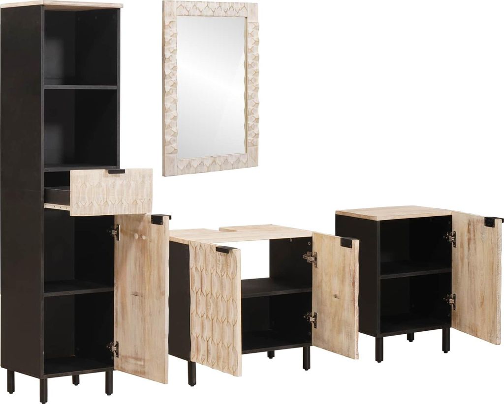 vidaXL Badezimmer Sets mit Regal 4 pcs Weiße gewaschene Oberfläche