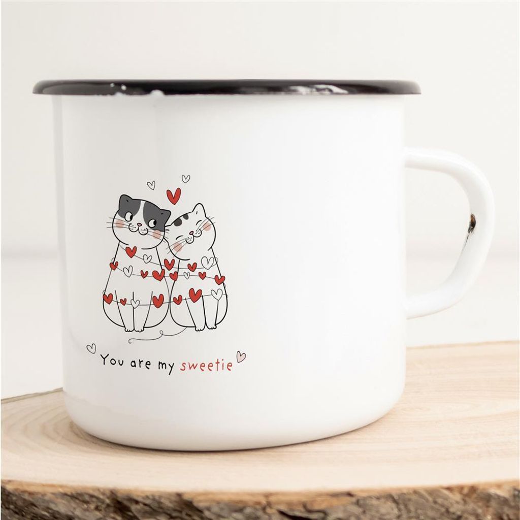 Huuraa Emaille Tasse You are my sweetie Geschenk Kaffeebecher Vintage 300ml You are my sweetie Präsent
