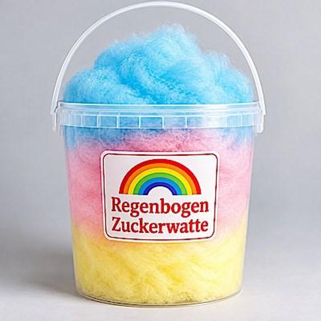 Bunte Regenbogen Zuckerwatte im Eimer 50g – Fluffig, Frisch Produktbild 