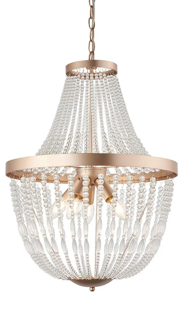 Suspension CELINE Endon or rose et verre transparent 5xE14 170x45cm