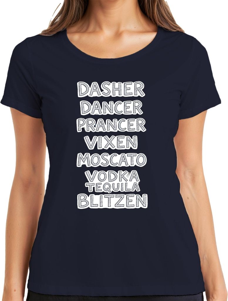 Dasher Dancer Prancer Vixen Moscato Vodka Geschenk Lustig Party Damen T-Shirt, Navy, S