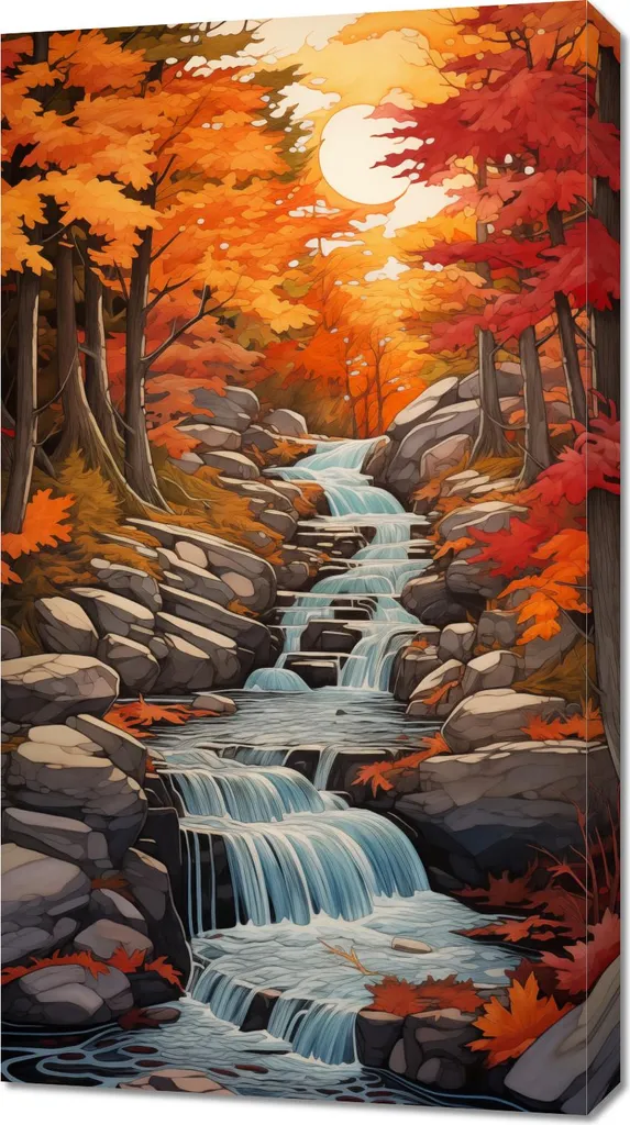 Quadro 50x90 cm Cascate Autunnali | Stampa su Tela Canvas Alta Qualità