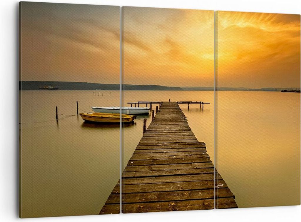 Bild auf Leinwand - Leinwandbild - See Brücke - 105x70cm - Wand Bild - Wanddeko - Wandbilder - Leinwanddruck - Bilder - Kunstdruck - Wanddekoratio...